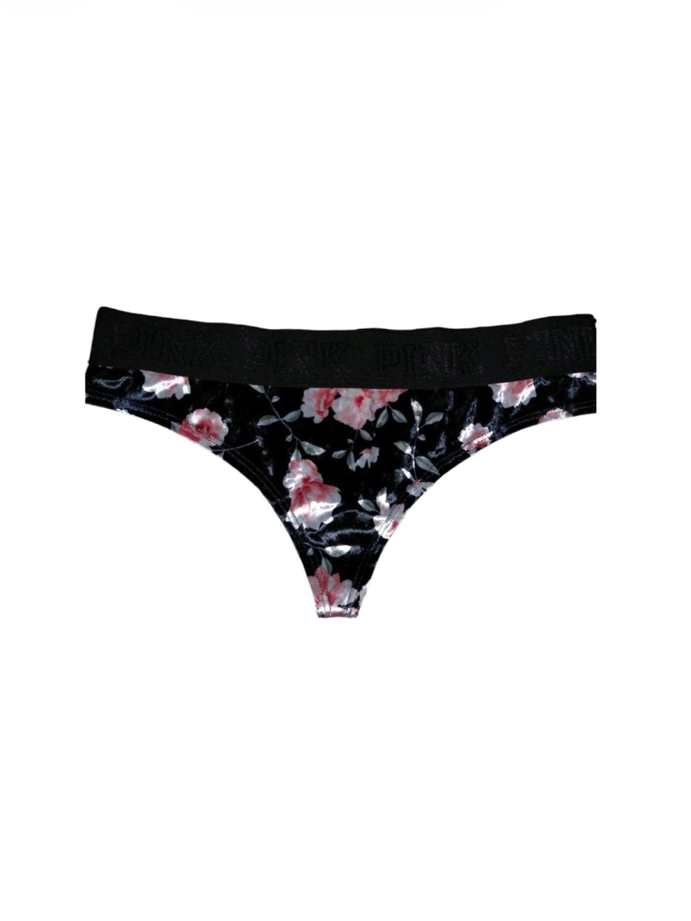 Victoria's Secret Logo Cotton Thong Panty Black & Pink